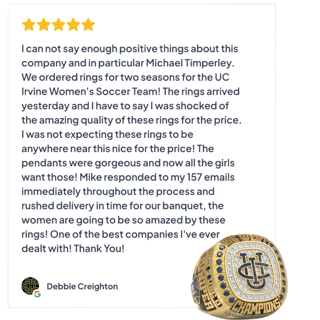 Debbie Chreighton_UC Irvine Womens Soccer Review of Signature Championship Rings